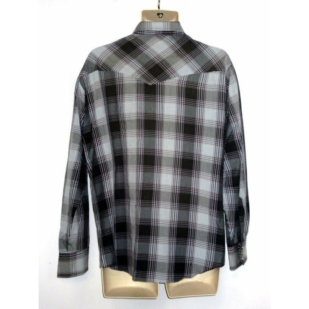 Lee Men's LS Western Pearl Snap Shirt Gray Black Purple Plaid Check Large - Picture 3 of 3